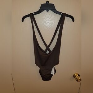 Adidas Chocolate Brown Low Cut Sleeveless Athletic Bodysuit NWT Womens Size M